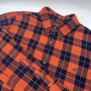 Duluth Trading Flannel Long Sleeve Shirt M Mens Buffalo Plaid‎ Orange Trim Fit
